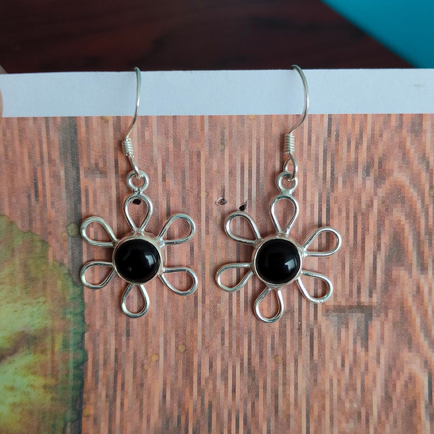 Black Onyx Sterling Silver Handmade Earring Black Onyx stone Daily wearable Earrings in Pear Shape Boho Earrings Gift for Her