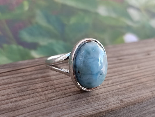 Natural Larimar top quality Stone ring - Larimar ring - 925 sterling silver ring - Oval shape ring - wedding Rings - silver rings- gifts