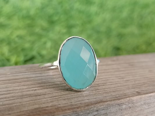 Boho Statement Ring - Aqua Quartz Sterling Silver Ring - Hand Crafted Bohemian Ring-Bohemian Ring - Aqua Quartz  - Rings , aqua calcy ring