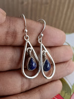 Lapis Sterling Silver Handmade Earring | Lapis Lazuli Stone | Daily Wearable Earrings in Pear Shape | Bezel Earrings Gift for Her