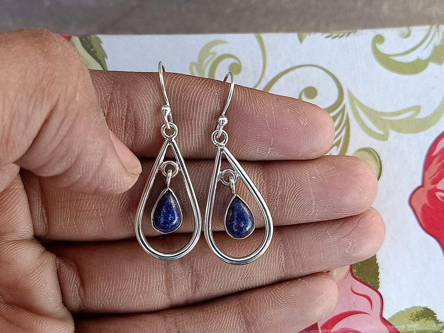 Lapis Sterling Silver Handmade Earring | Lapis Lazuli Stone | Daily Wearable Earrings in Pear Shape | Bezel Earrings Gift for Her