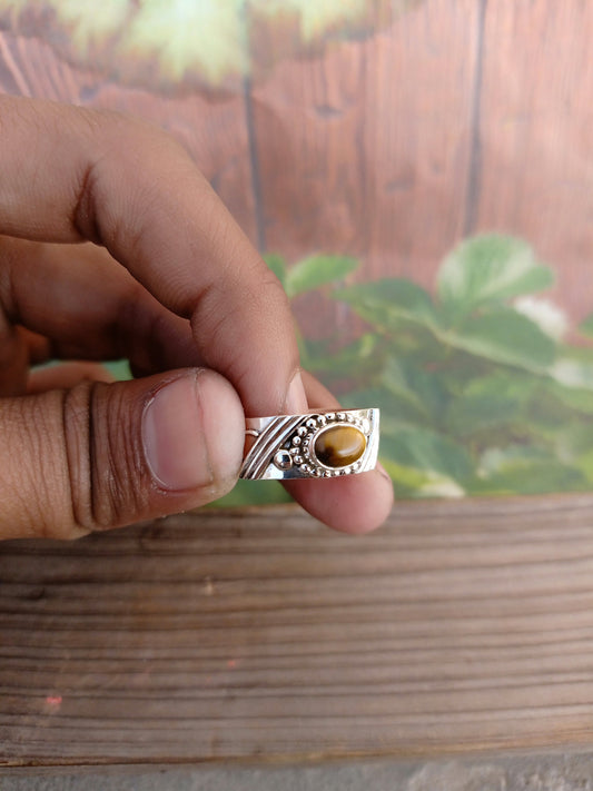 Tiger Eye Stone  Band Ring , Sterling Silver Band ring , Unique Band Silver ring ,Handmade silver Ring ,Bohemian Band ,band , silver ring