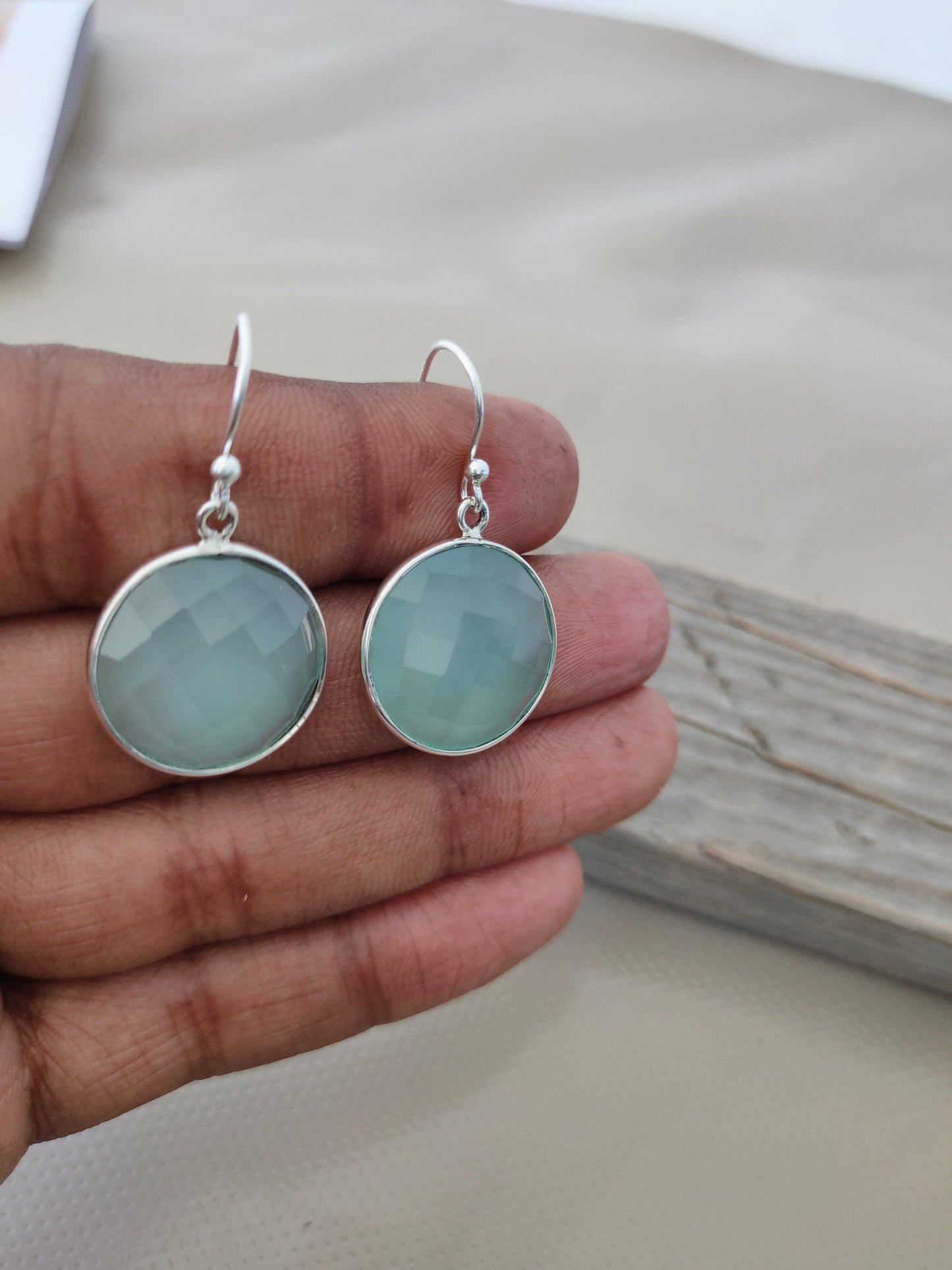 Aqua Calci Sterling Silver Handmade Earring | Aqua Calci Stone long earrings  - Gift for Her - Aqua Calci- Gifts - best gift, christmas gift