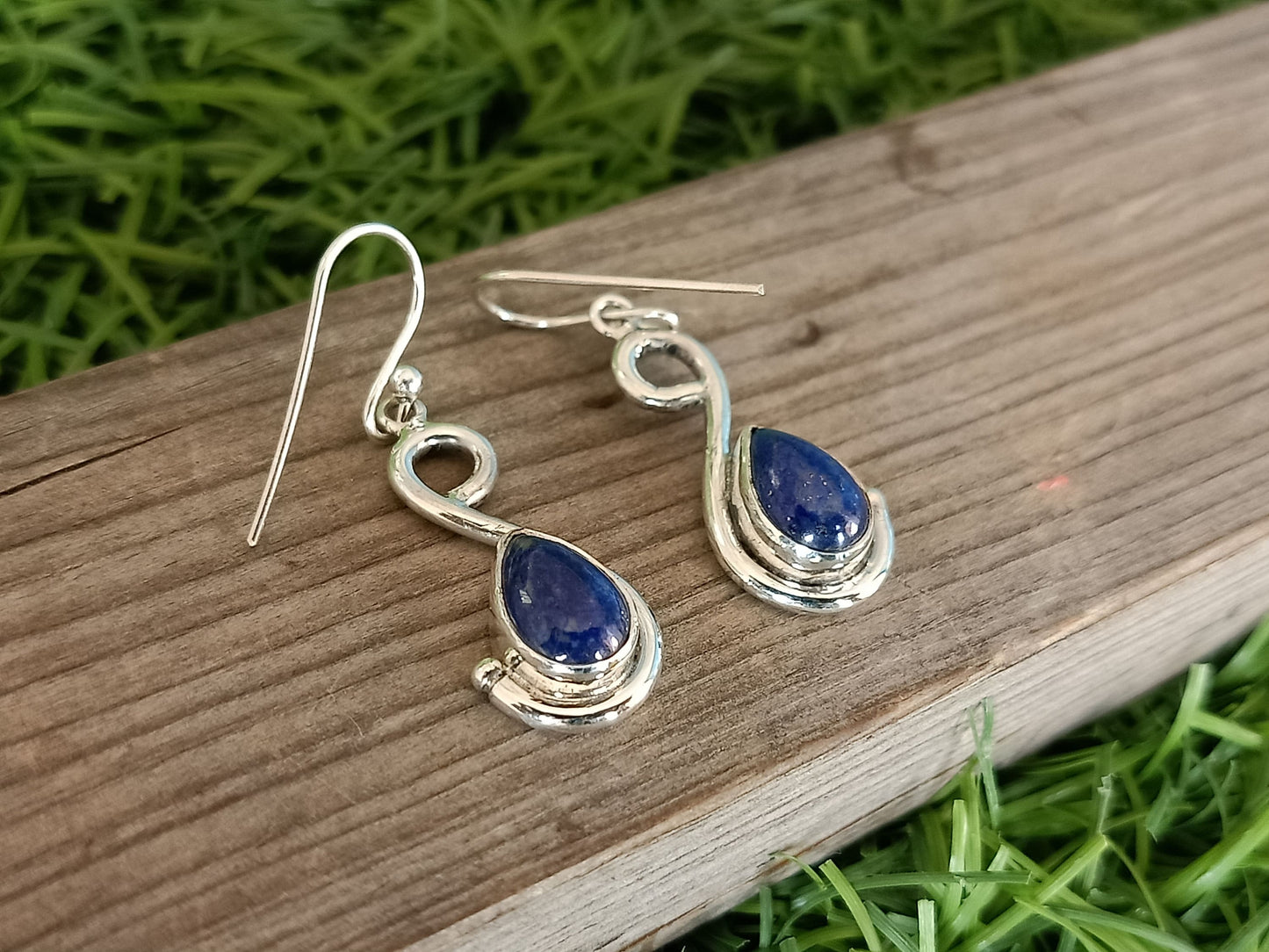 Lapis Lazuli Sterling Silver Handmade Earring | Lapis Lazuli Stone | Daily Wearable Earrings in Pear Shape | Bezel Earrings Gift for Her