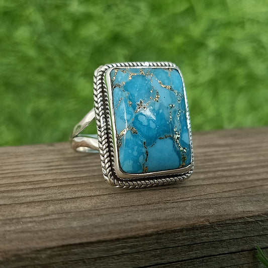 Boho Statement Ring - Composite Turquoise Sterling Silver Ring - Hand Crafted Bohemian Ring - Composite Turquoise Ring - Rings -Gift for Her