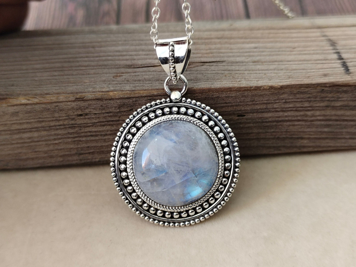 Rainbow Moonstone Pendant in Solid 925-Sterling Silver | Gorgeous Handmade Rainbow Moonstone Pendant | Boho Pendant Gift for Her