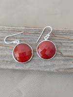 Red Calci Sterling Silver Handmade Earring | Red Calci Stone long earrings  - Gift for Her - Red Calci- Gifts - best gift, christmas gift