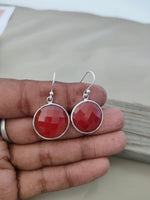 Red Calci Sterling Silver Handmade Earring | Red Calci Stone long earrings  - Gift for Her - Red Calci- Gifts - best gift, christmas gift