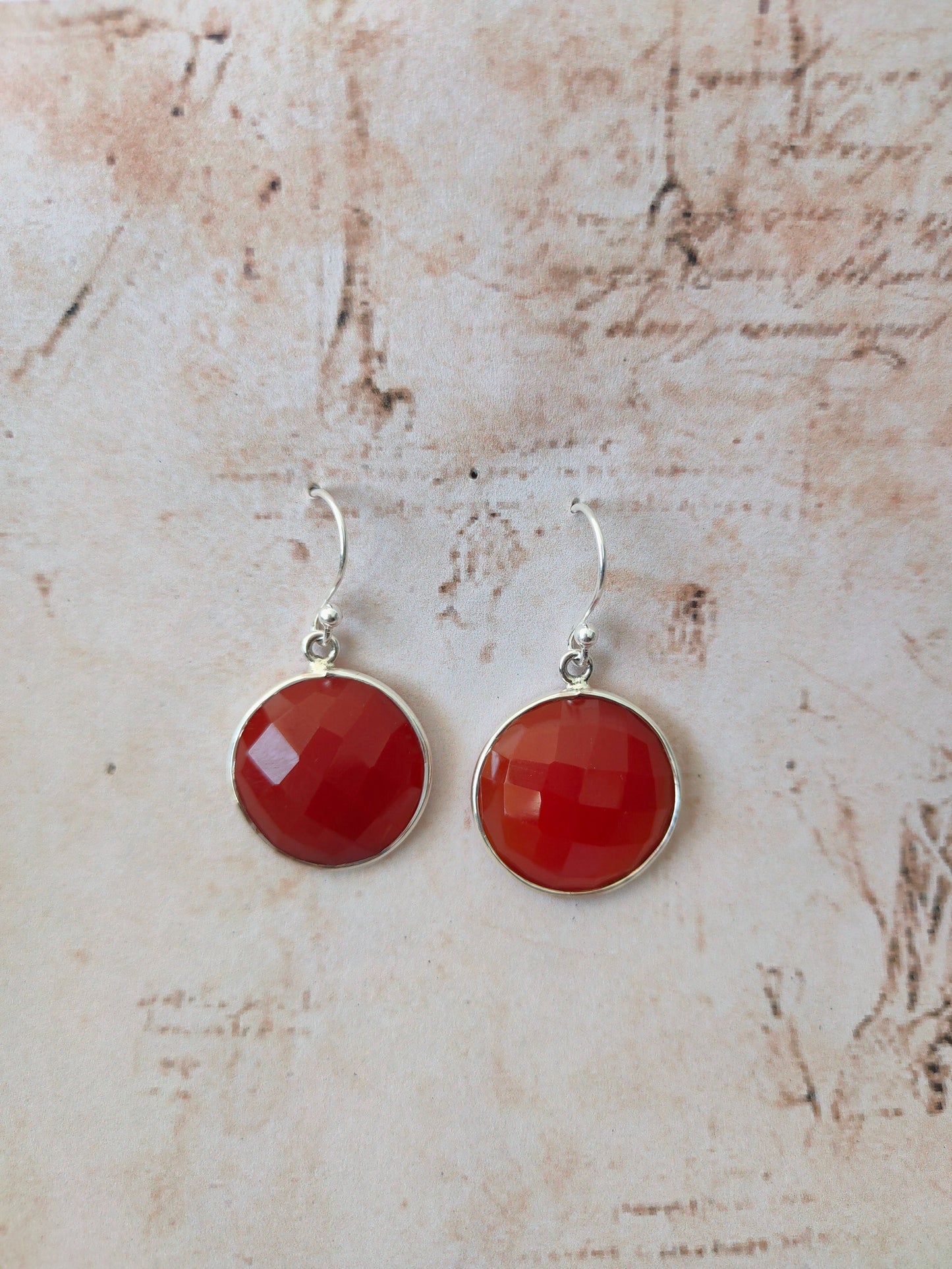 Red Calci Sterling Silver Handmade Earring | Red Calci Stone long earrings  - Gift for Her - Red Calci- Gifts - best gift, christmas gift