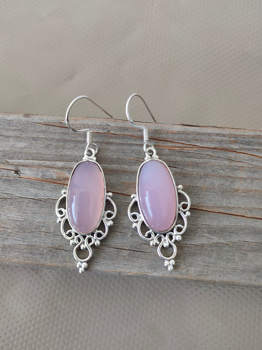 Rose Quartz 925 Sterling Silver Handmade Earring Rose Quartz Teardrop Shape Silver Earrings  Boho Earrings Gift for Her