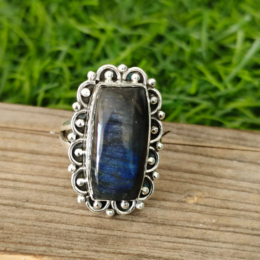 Bague en argent avec pierre précieuse labradorite, bagues bohèmes en argent, bagues en argent faites à la main, bague en argent 925, bagues en argent labradorite, bague cadeau d'anniversaire