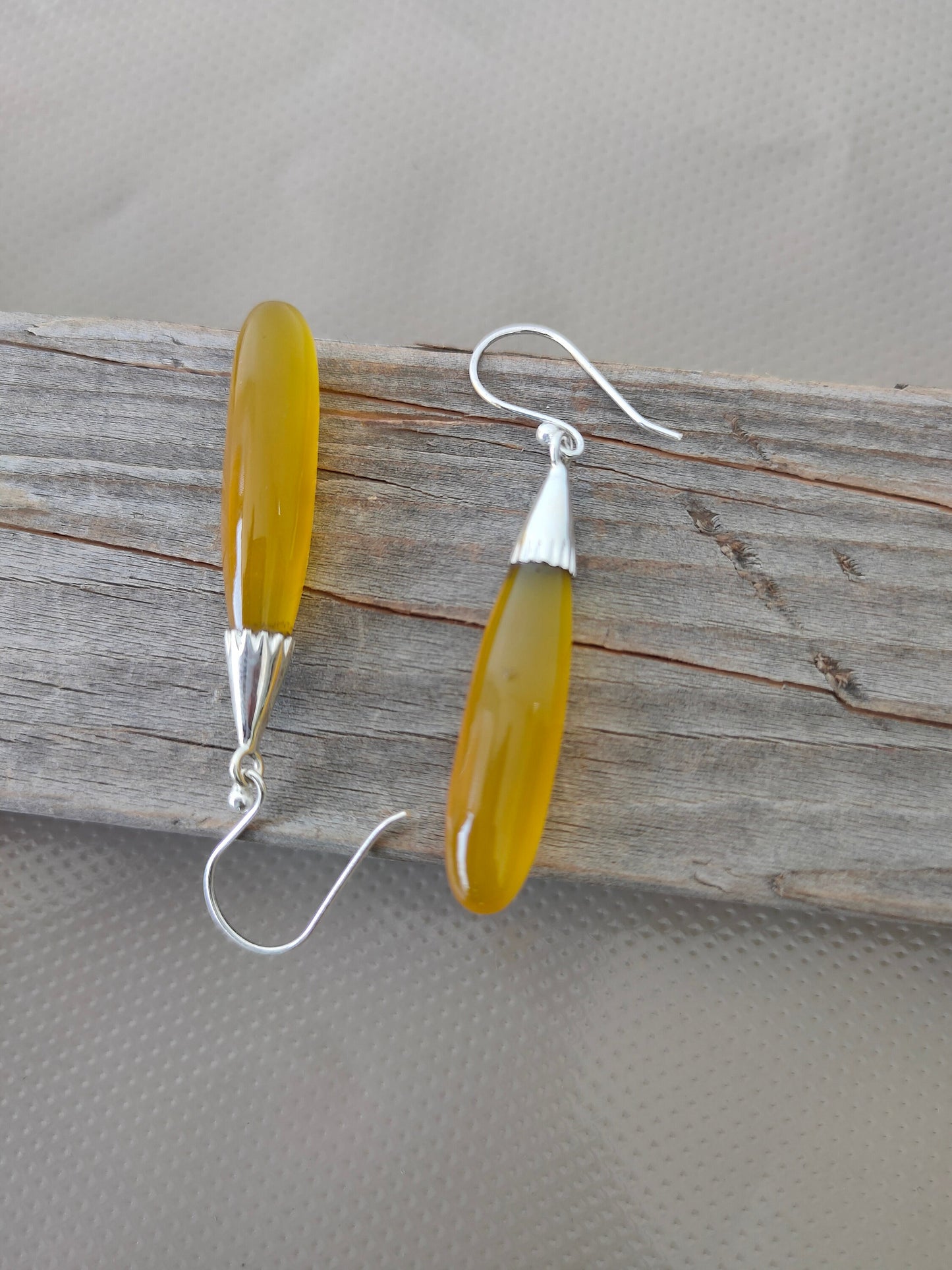 Yellow Calci 925 Sterling Silver - Handmade Earring -Yellow Calci Pear Shape Silver Earrings -  Boho Earrings- Gift for Her- Unique Earring