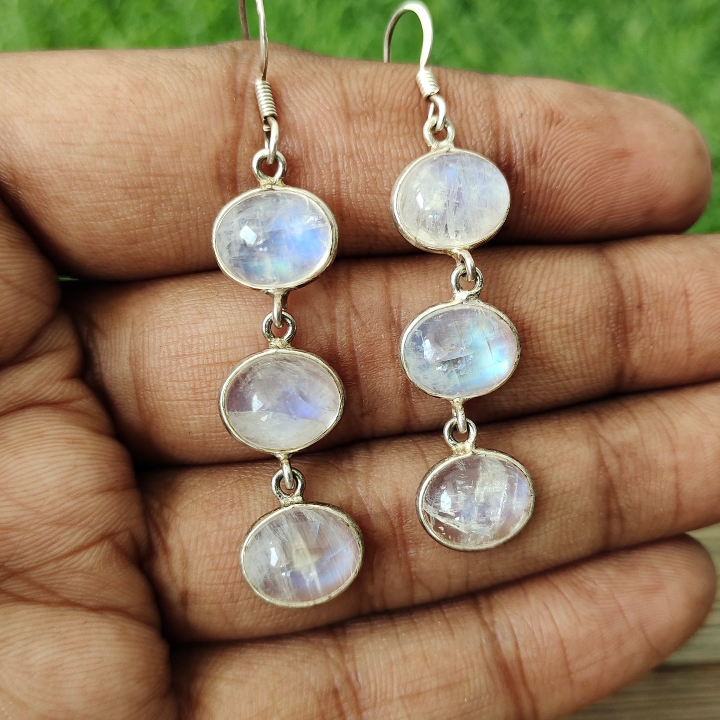 3 Rainbow Moonstone  Silver Handmade Earring  Daily wearable Earrings in Round Shape Bezel Earrings Gift for Her-  Rainbow Moonstone Earring