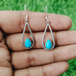 Turquoise Natural Gemstone Sterling Silver Handmade Earring | Turquoise Stone | Daily Wearable Earring in Pear | Bezel Earrings Gift for Her