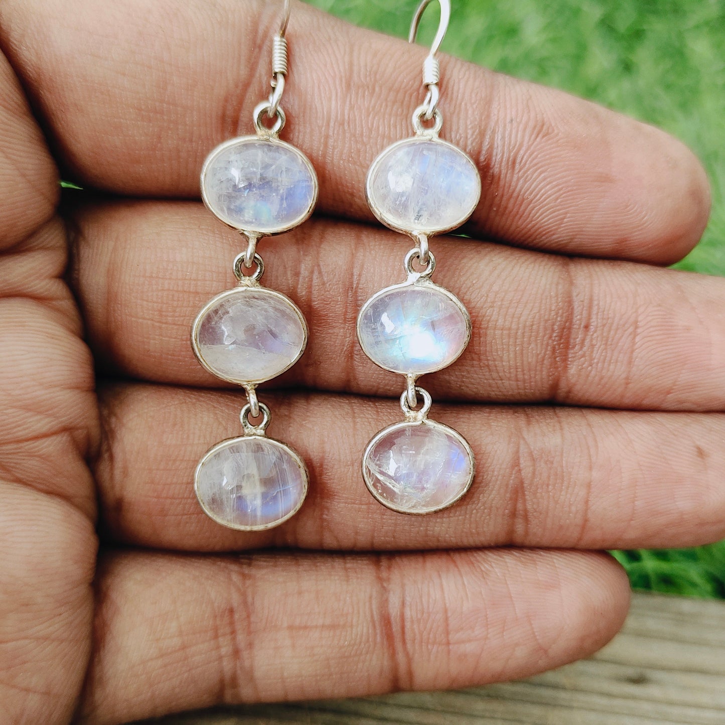 3 Rainbow Moonstone  Silver Handmade Earring  Daily wearable Earrings in Round Shape Bezel Earrings Gift for Her-  Rainbow Moonstone Earring