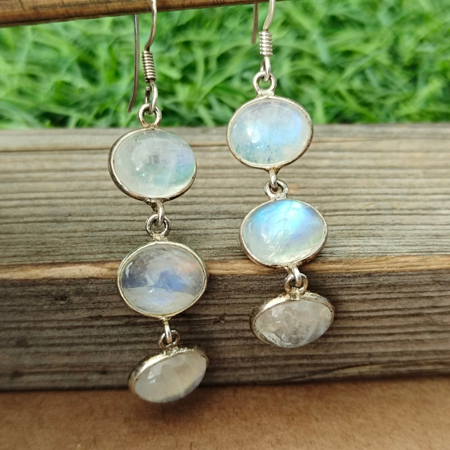 3 Rainbow Moonstone  Silver Handmade Earring  Daily wearable Earrings in Round Shape Bezel Earrings Gift for Her-  Rainbow Moonstone Earring