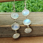 3 Rainbow Moonstone  Silver Handmade Earring  Daily wearable Earrings in Round Shape Bezel Earrings Gift for Her-  Rainbow Moonstone Earring