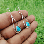 Turquoise Natural Gemstone Sterling Silver Handmade Earring | Turquoise Stone | Daily Wearable Earring in Pear | Bezel Earrings Gift for Her