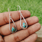 Copper Turquoise Sterling Silver Handmade Earring |Copper Turquoise Stone | Daily Wearable Earrings in Pear Shape | Bezel Earrings Gifts