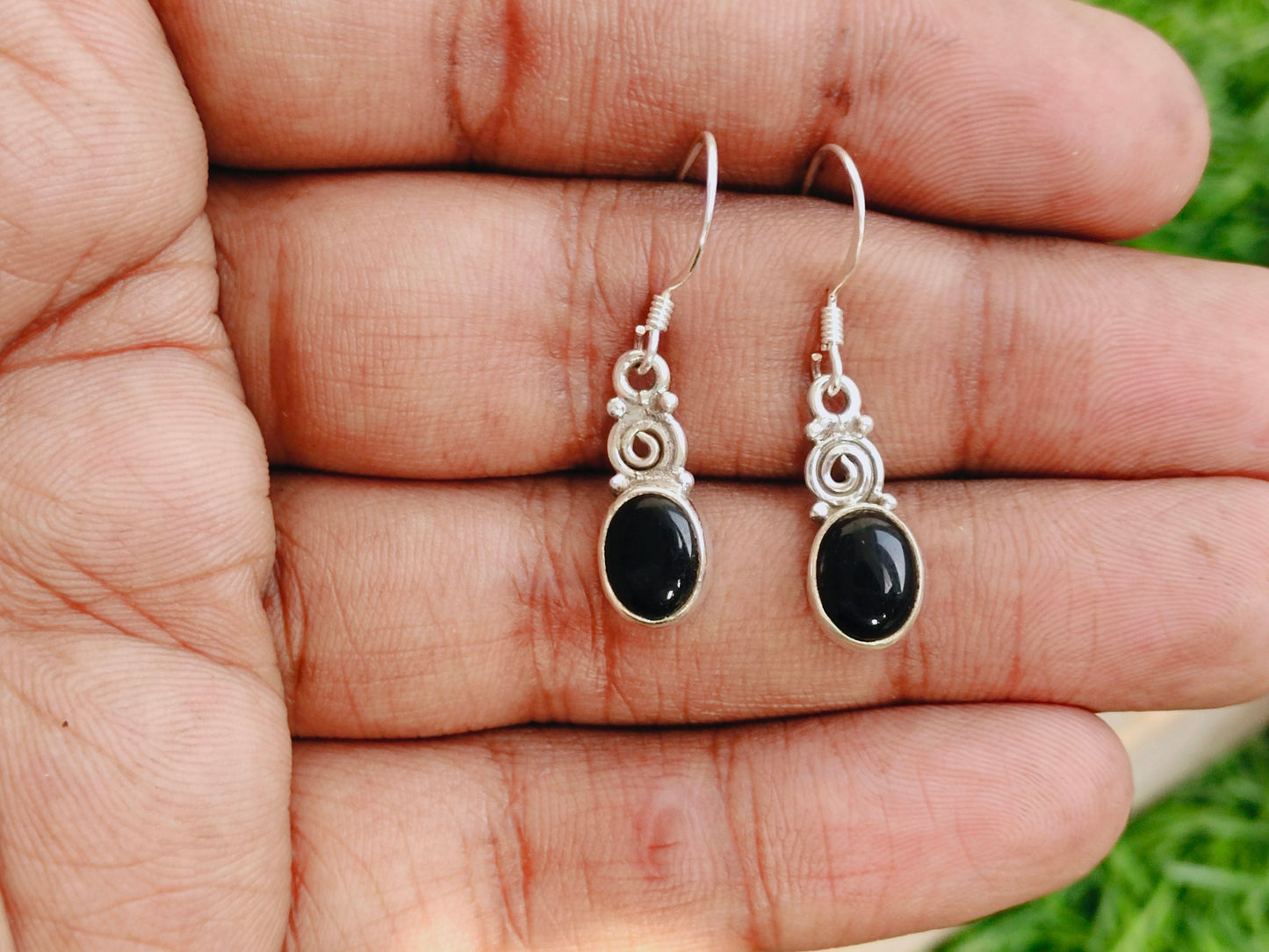 Black Onyx Sterling Silver - Handmade Earring - Black Onyx stone - Daily wearable Earrings -In Oval Shape Boho Earrings Gift for Her Love