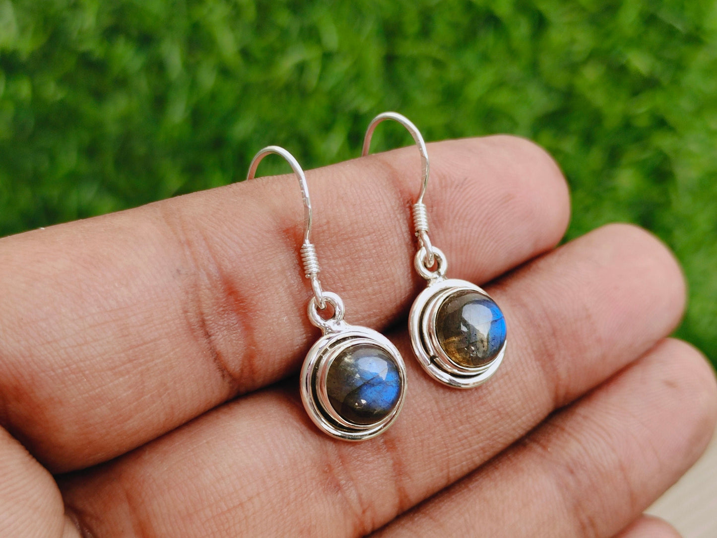 925 Labradorite Sterling Silver Handmade Earring Labradorite Stone Daily wearable Earrings in Round Shape Earrings Gift for Her