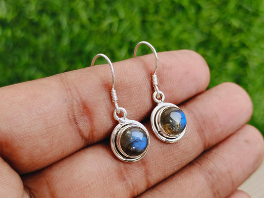 925 Labradorite Sterling Silver Handmade Earring Labradorite Stone Daily wearable Earrings in Round Shape Earrings Gift for Her