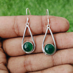 Green Onyx Sterling Silver Handmade Earring |Green Onyx Stone | Daily Wearable Earrings in Round Shape | Bezel Earrings Gifts  - Green Onyx