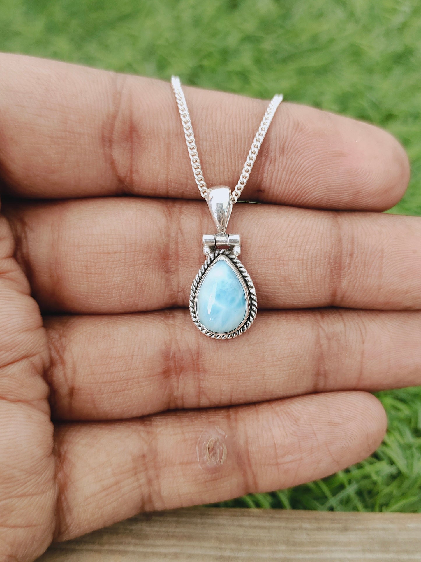 Larimar stone Beautiful designed necklace , handmade Beautiful  pendant , Larimar pendant , natural larimar stone pendant , design pendant