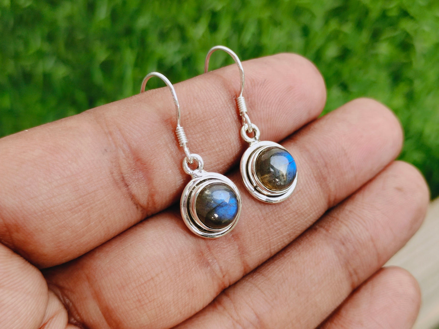 925 Labradorite Sterling Silver Handmade Earring Labradorite Stone Daily wearable Earrings in Round Shape Earrings Gift for Her