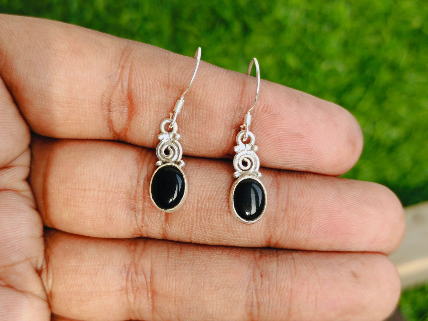 Black Onyx Sterling Silver - Handmade Earring - Black Onyx stone - Daily wearable Earrings -In Oval Shape Boho Earrings Gift for Her Love