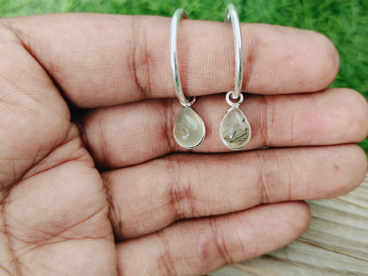 Prehnite Natural Gemstone 925 Sterling Silver Handmade Earring Prehnite Gemstone Oval Shape Silver Earrings  Boho Earrings Gift for Her