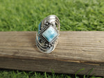 Larimar Natural Gemstone Ring -925 Sterling Silver Ring - Hand Crafted Bohemian Ring- Blue  Larimar  Ring- Rings - Gifts for her -Gifts