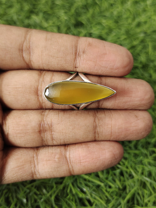 Boho Statement Ring - Yellow  Calci Sterling Silver Ring - Hand Crafted Bohemian Ring-Bohemian Ring - Yellow Calci Rings -Gift for her Gifts
