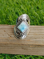Larimar Natural Gemstone Ring -925 Sterling Silver Ring - Hand Crafted Bohemian Ring- Blue  Larimar  Ring- Rings - Gifts for her -Gifts