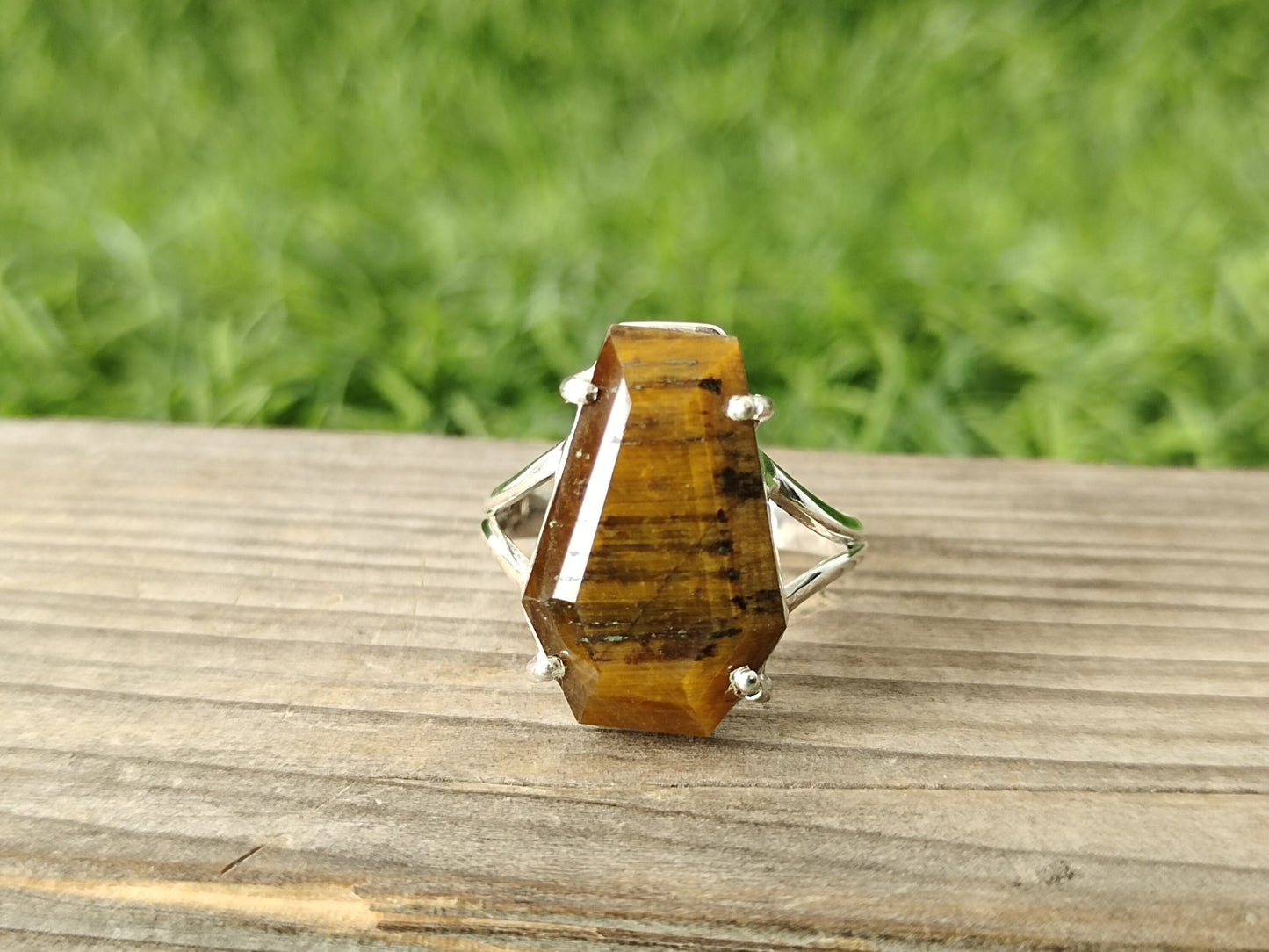 Tiger Eye Coffin Shape Boho Statement Ring - Tiger Eye - Hand Crafted Coffin Shape Ring -Bohemian Tiger Eye Ring- Rings -Gift for her -Gifts