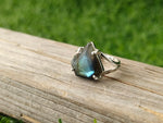 Labradorite Diamond Summer jewelry- Labradorite  - Hand Crafted Diamond Shape Ring -Bohemian Labradorite Ring - minimalist summer gift