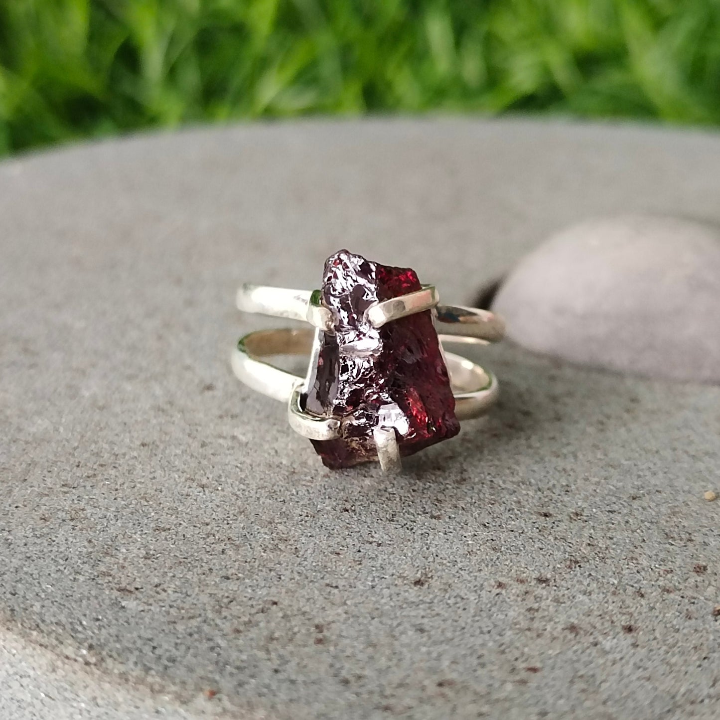 Boho Statement Ring - Raw Gemstone of Garnet Sterling Silver Ring- Hand Crafted Bohemian Ring-Bohemian Ring -Raw Garnet Gemstone - Gifts