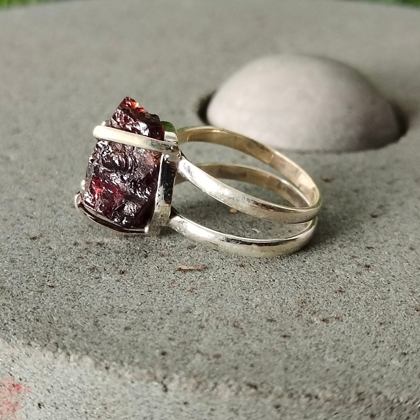 Boho Statement Ring - Raw Gemstone of Garnet Sterling Silver Ring- Hand Crafted Bohemian Ring-Bohemian Ring -Raw Garnet Gemstone - Gifts