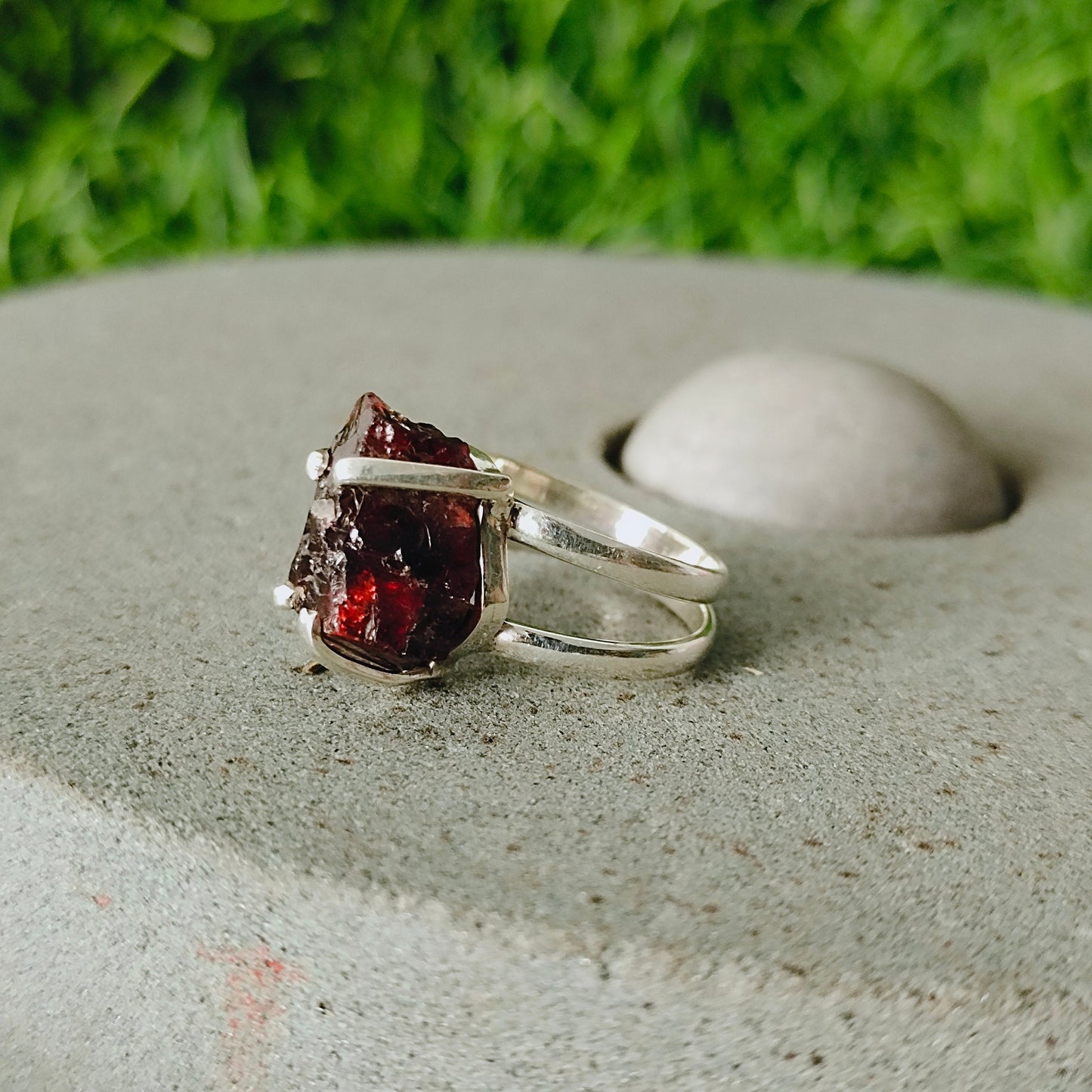 Boho Statement Ring - Raw Gemstone of Garnet Sterling Silver Ring- Hand Crafted Bohemian Ring-Bohemian Ring -Raw Garnet Gemstone - Gifts