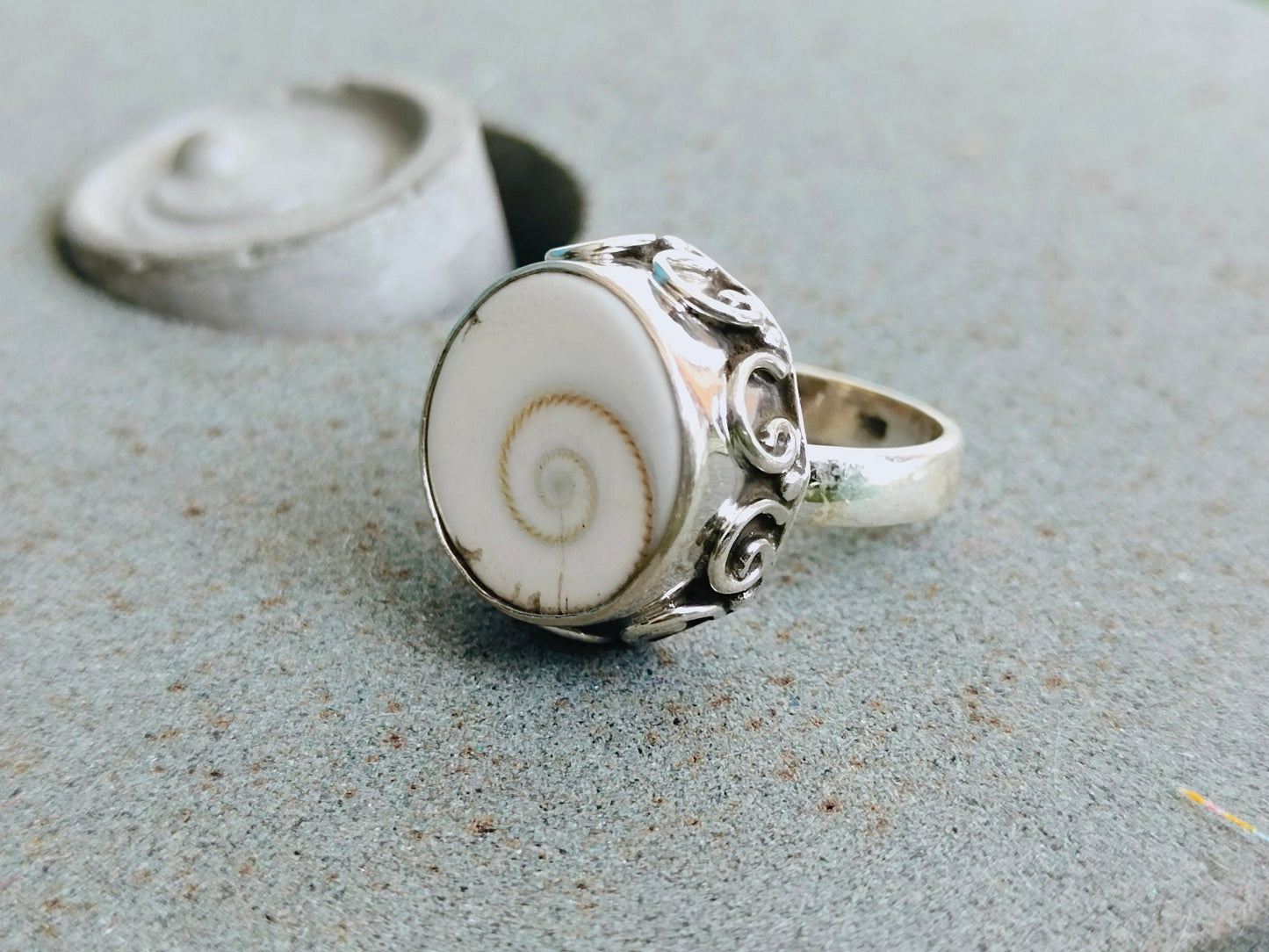 Boho Ring - Shiva Eye Ring - 925 Sterling Silver Ring - Shiva Eye Shell Ring -Indian God Ring-  Religious Ring, Spiritual Ring - OM Ring