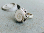 Boho Ring - Shiva Eye Ring - 925 Sterling Silver Ring - Shiva Eye Shell Ring -Indian God Ring-  Religious Ring, Spiritual Ring - OM Ring