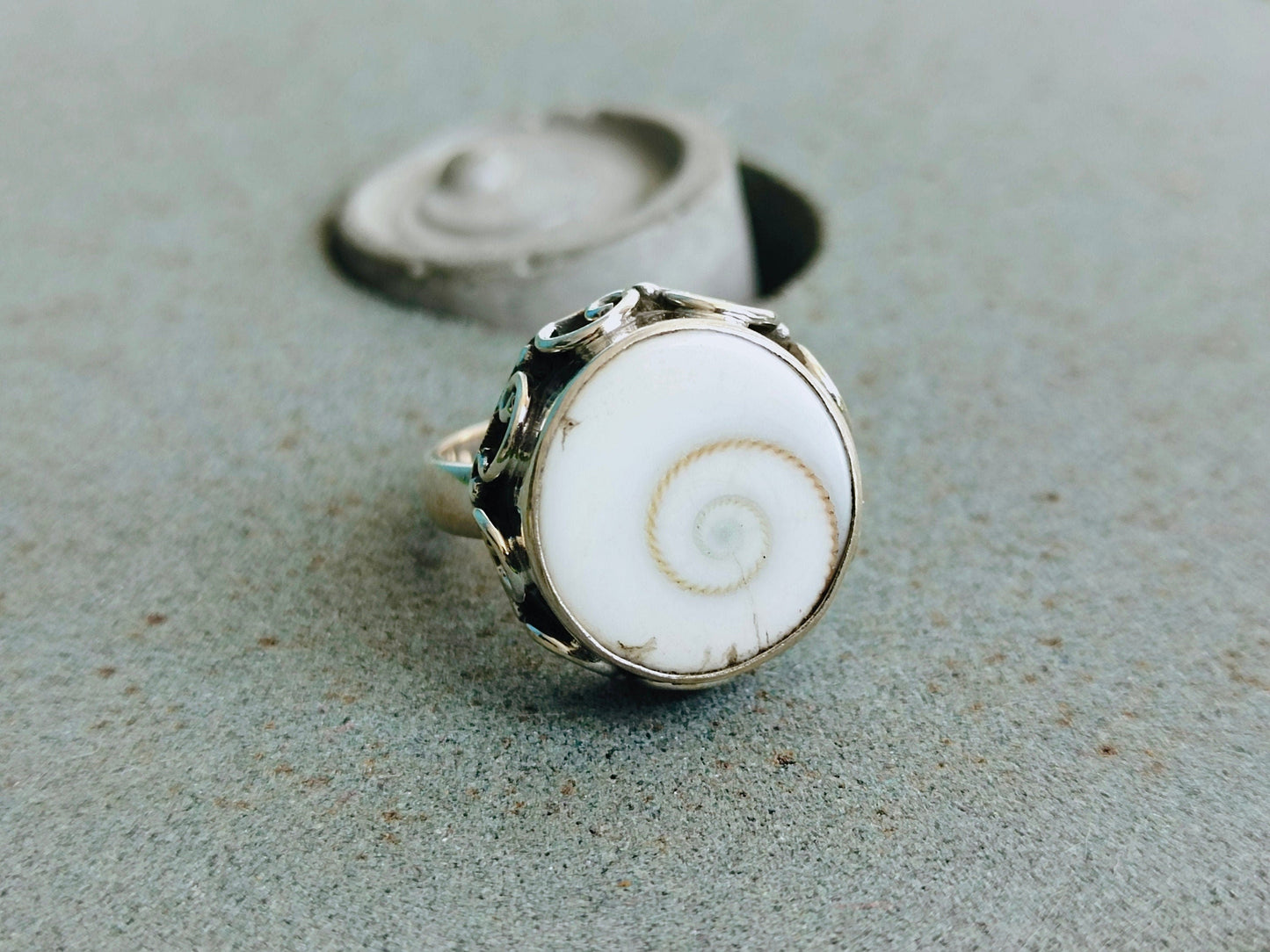 Boho Ring - Shiva Eye Ring - 925 Sterling Silver Ring - Shiva Eye Shell Ring -Indian God Ring-  Religious Ring, Spiritual Ring - OM Ring