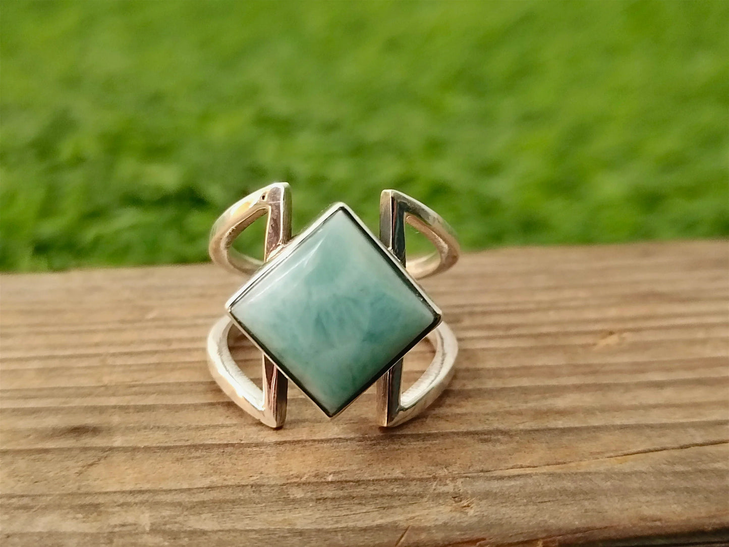 Larimar Natural Gemstone Ring -925 Sterling Silver Ring - Hand Crafted Bohemian Ring- Blue  Larimar  Ring- Rings - Gifts for her -Gifts