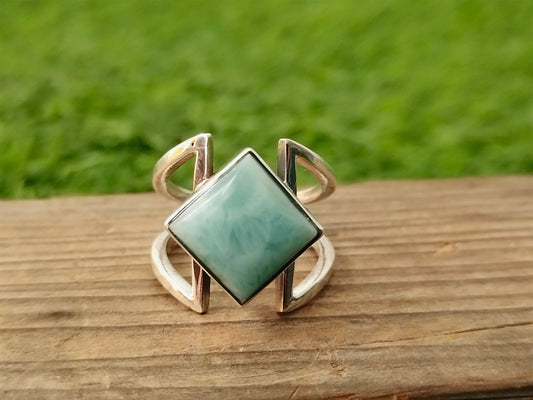 Larimar Natural Gemstone Ring -925 Sterling Silver Ring - Hand Crafted Bohemian Ring- Blue  Larimar  Ring- Rings - Gifts for her -Gifts