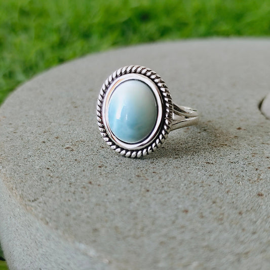 Natural Larimar top quality Stone ring - Larimar ring - 925 sterling silver ring - Oval shape ring - wedding Rings - silver rings- gifts