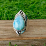 Larimar Natural Gemstone Ring -925 Sterling Silver Ring - Hand Crafted Bohemian Ring- Blue  Larimar  Ring- Rings - Gifts for her -Gifts