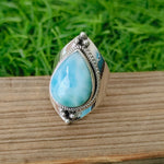 Larimar Natural Gemstone Ring -925 Sterling Silver Ring - Hand Crafted Bohemian Ring- Blue  Larimar  Ring- Rings - Gifts for her -Gifts