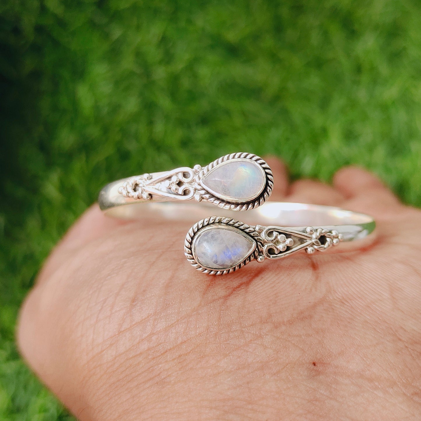 Moonstone bangle bracelet - silver cuff Bracelet - Sterling Silver Bracelet - cuff bracelet- moonstone cuff bracelet-for Women Bracelets