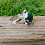 Boho Statement Ring - Green Onyx Sterling Silver Ring - Hand Crafted Bohemian Ring-Bohemian Ring - Green Onyx  - Rings -Gift for