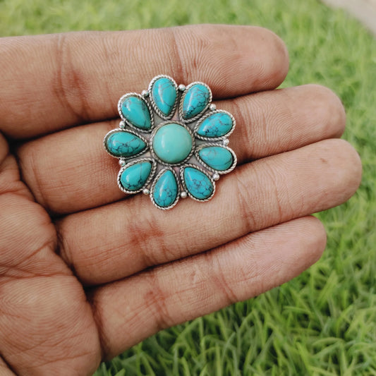 flower shape Turquoise Gemstone Boho  Ring - 925 Sterling Silver Ring - Turquoise  Ring - Bohemian Ring - Turquoise ring- Rings - Gift for